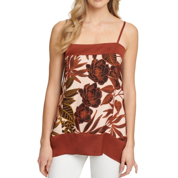 Dkny Tops - DKNY Womens Floral Spaghetti Strap Square Neck Cami Casual Top